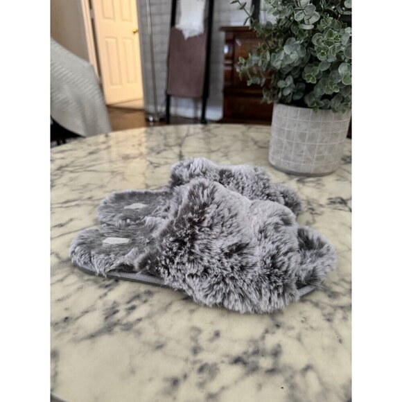 Stars Above Women's Gray Fuzzy Open Toe Slip-On Slippers Womens Size US 7-8 - Picture 2 of 5